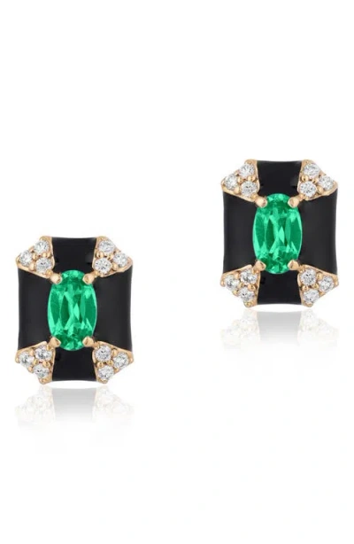 Goshwara Queen Octagon Emerald & Diamond Earrings In Black