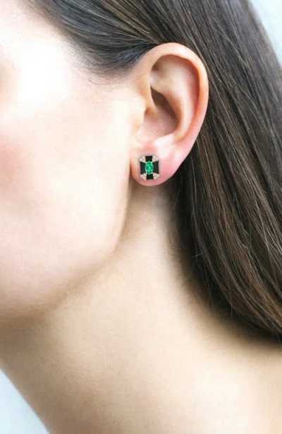 Goshwara Queen Octagon Emerald & Diamond Earrings In Black