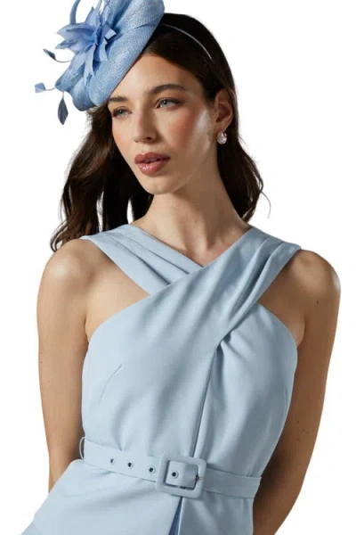 Coast Petite Cross Over Pleated Midi Dress In Blue