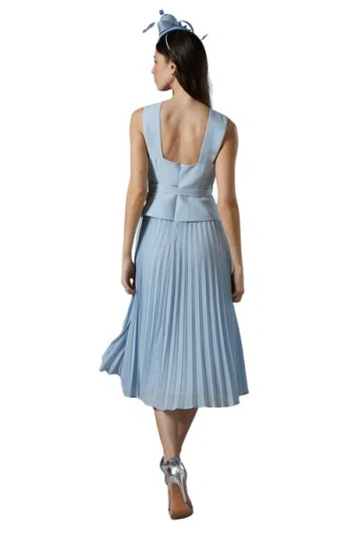 Coast Petite Cross Over Pleated Midi Dress In Blue