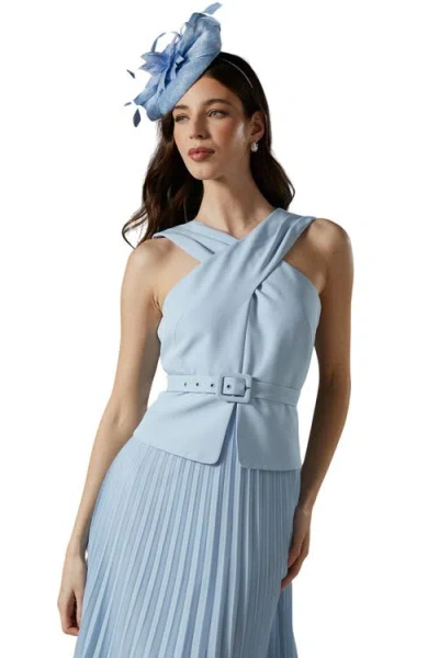 Coast Petite Cross Over Pleated Midi Dress In Blue