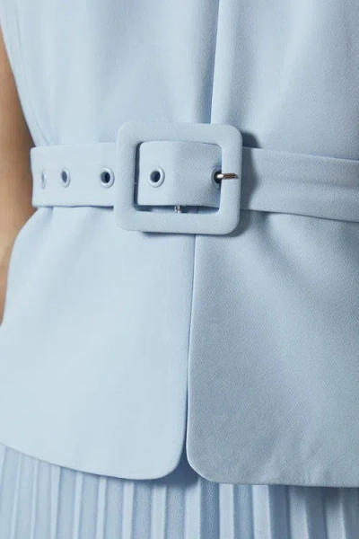 Coast Petite Cross Over Pleated Midi Dress In Blue