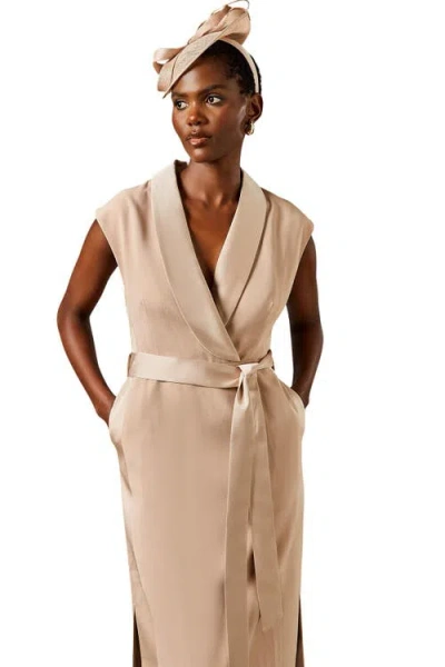 Coast Tux Satin Midi Dress In Neutral