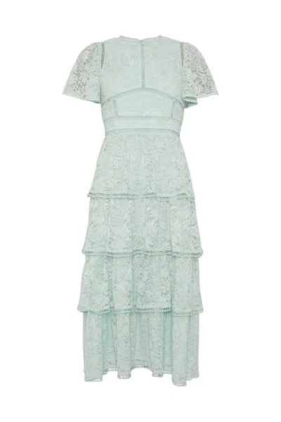 Coast Tiered Lace Dress With Flutter Sleeve In Blue
