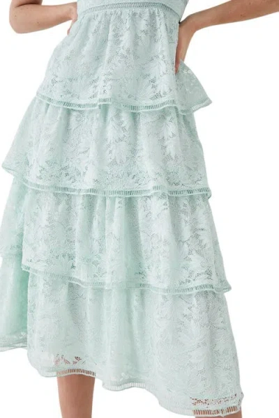 Coast Tiered Lace Dress With Flutter Sleeve In Blue