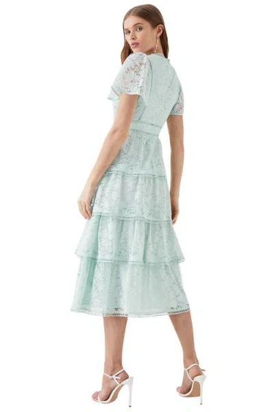 Coast Tiered Lace Dress With Flutter Sleeve In Blue