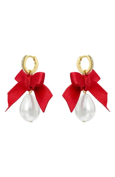 Ted Baker Riyya Ribbon Bow Faux Pearl Drop Earrings