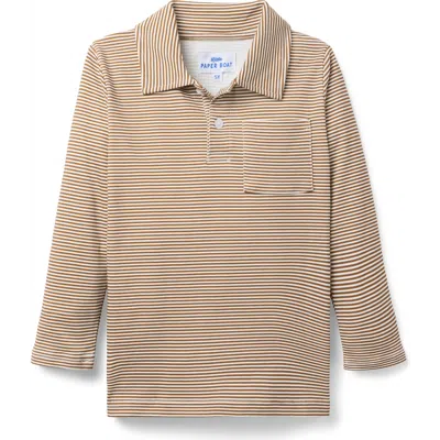 Little Paper Kids Reid Long Sleeve Polo In Neutral