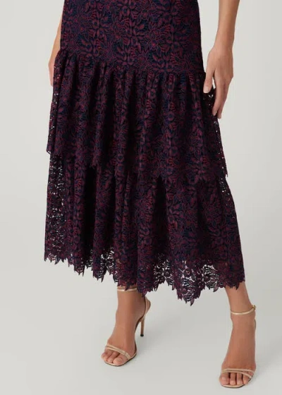 Shoshanna Midnight Midnight Angeline Two-tone Rose Lace Dress In Purple