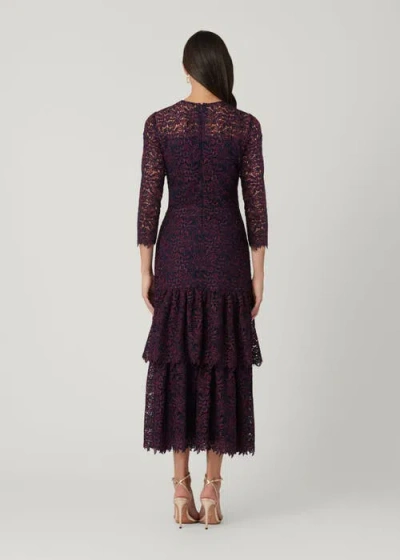 Shoshanna Midnight Midnight Angeline Two-tone Rose Lace Dress In Purple