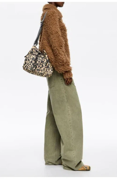 Bimba Y Lola Leopard Nylon Pocket Bucket Bag In Animal Print