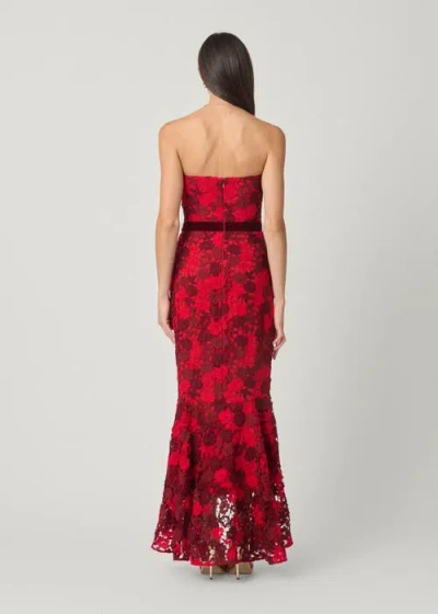 Shoshanna Cierra Strapless Floral Lace High-low Gown In Red