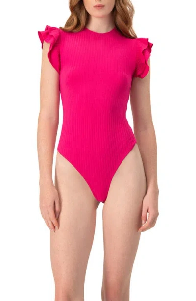 Ivonne Ruffle Sleeve Bodysuit In Pink