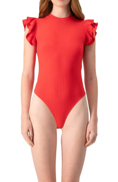 Ivonne Ruffle Sleeve Bodysuit In Red