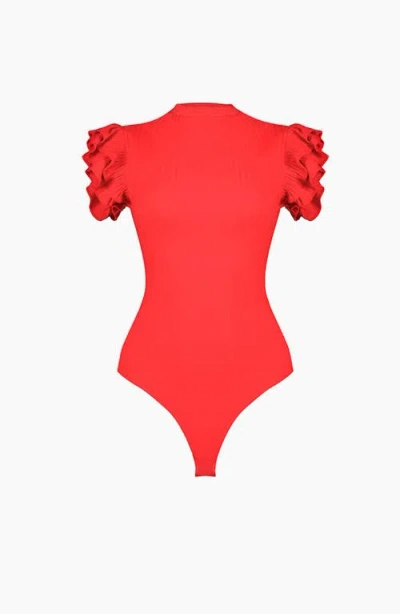 Ivonne Ruffle Sleeve Bodysuit In Red