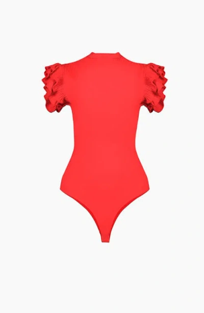 Ivonne Ruffle Sleeve Bodysuit In Red