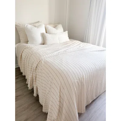 Anaya Smooth Cotton Ivory Bed Blanket With Stripes In White