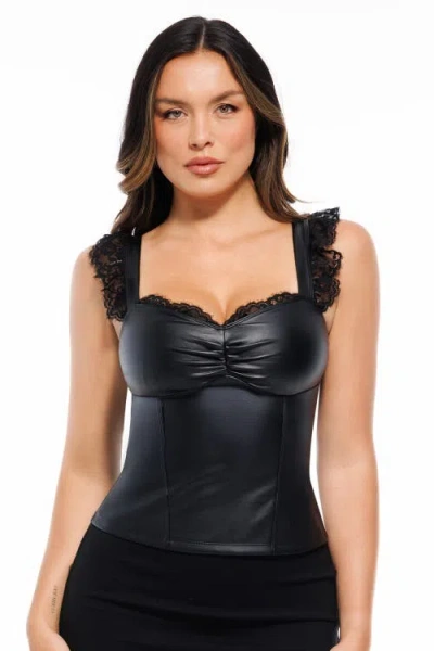 Popilush Lace Trim Sculpting Camisole Top In Black