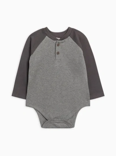 Colored Organics Organic Lucas Raglan Henley Bodysuit In Gray