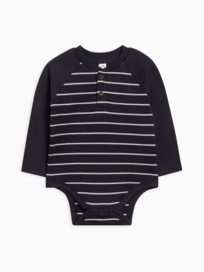 Colored Organics Organic Lucas Raglan Henley Bodysuit In Blue