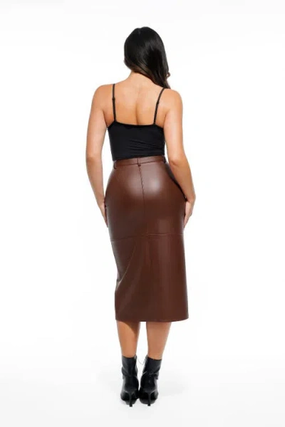 Popilush Sculpted Faux Leather Contour Skirt In Brown