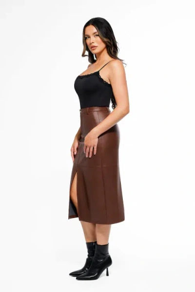Popilush Sculpted Faux Leather Contour Skirt In Brown