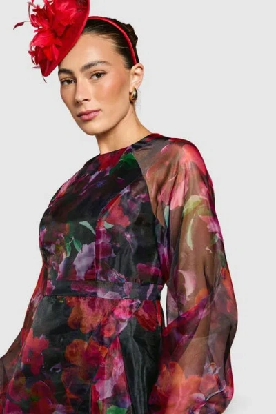 Coast Organza Puff Sleeve Midi Dress In Multi