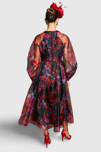 Coast Organza Puff Sleeve Midi Dress In Multi