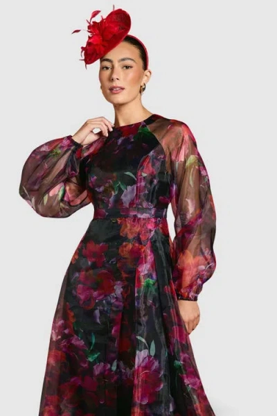 Coast Organza Puff Sleeve Midi Dress In Multi