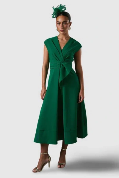 Coast Belted Crepe V-neck Midi Dress In Green