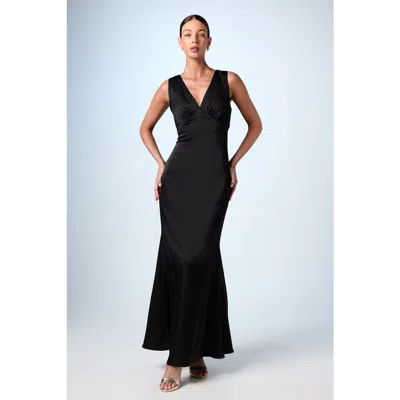 Coast Bow Back V-neck Satin Bridesmaid Dress In Black