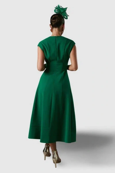 Coast Belted Crepe V-neck Midi Dress In Green