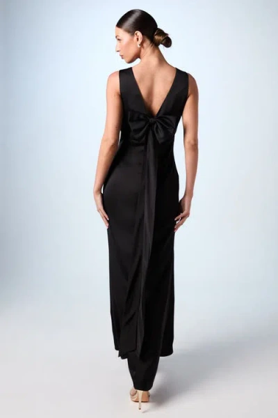Coast Bow Back V-neck Satin Bridesmaid Dress In Black