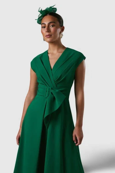 Coast Belted Crepe V-neck Midi Dress In Green