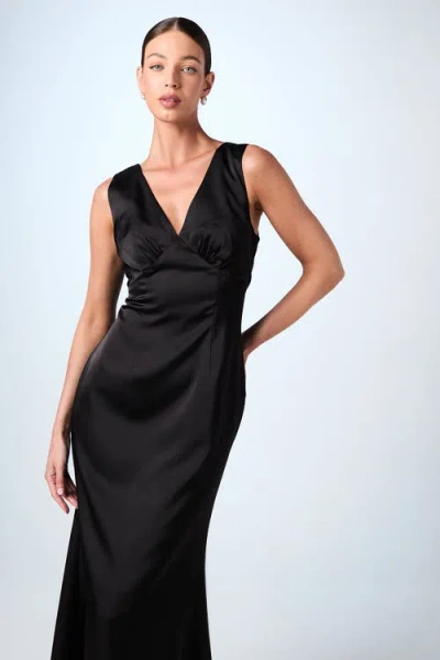 Coast Bow Back V-neck Satin Bridesmaid Dress In Black