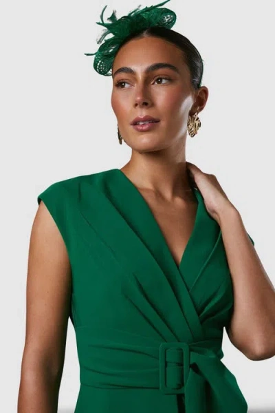 Coast Belted Crepe V-neck Midi Dress In Green