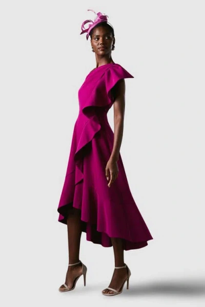 Coast One Shoulder Crepe Ruffle Midi Dress In Purple