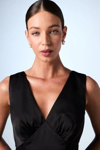 Coast Bow Back V-neck Satin Bridesmaid Dress In Black