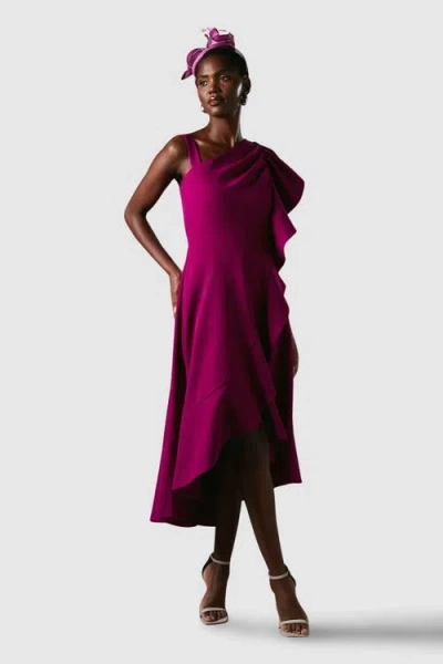 Coast One Shoulder Crepe Ruffle Midi Dress In Purple