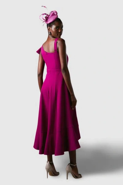 Coast One Shoulder Crepe Ruffle Midi Dress In Purple