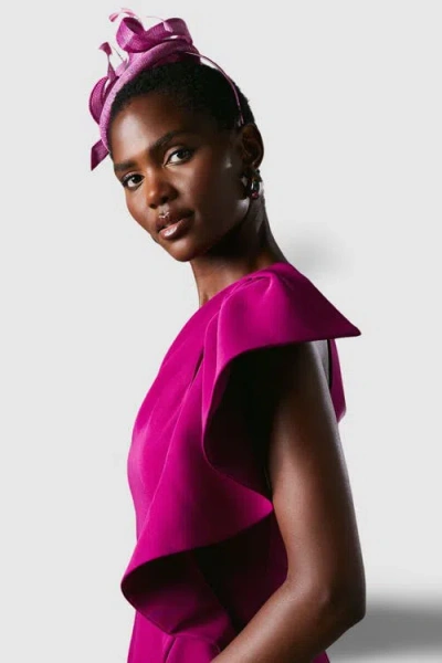 Coast One Shoulder Crepe Ruffle Midi Dress In Purple