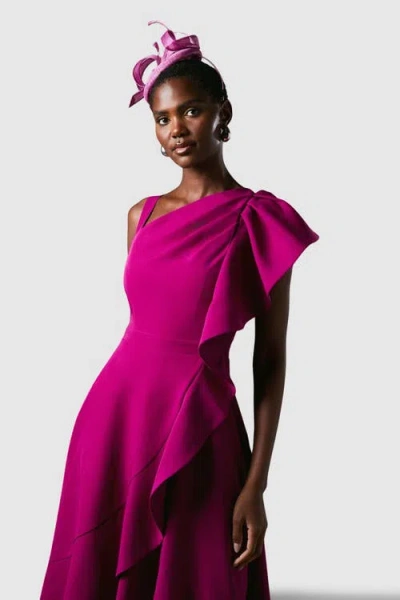 Coast One Shoulder Crepe Ruffle Midi Dress In Purple