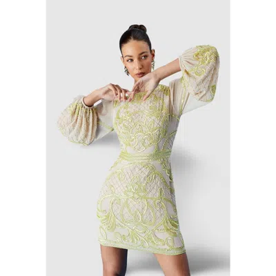 Coast Muse Chiffon Embellished Mini Dress In Green