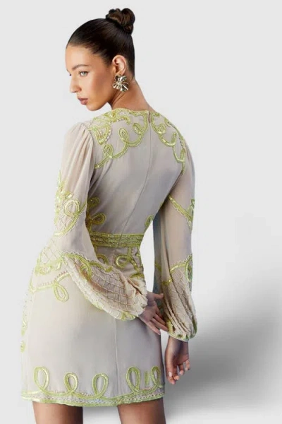 Coast Muse Chiffon Embellished Mini Dress In Green