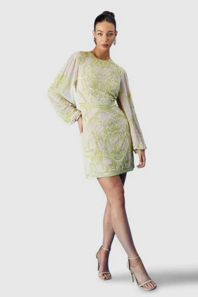 Coast Muse Chiffon Embellished Mini Dress In Green