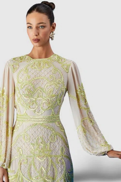 Coast Muse Chiffon Embellished Mini Dress In Green