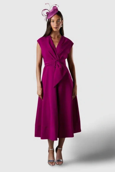 Coast Belted Crepe V-neck Midi Dress In Purple