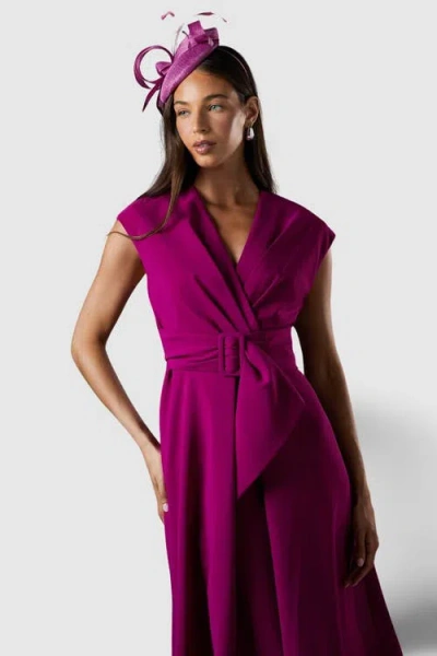 Coast Belted Crepe V-neck Midi Dress In Purple