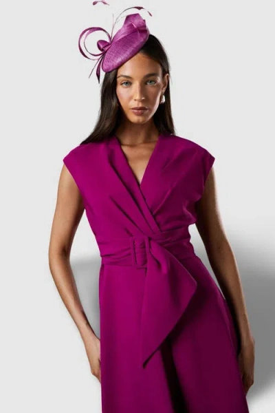 Coast Belted Crepe V-neck Midi Dress In Purple