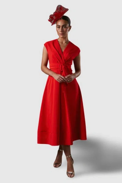Coast Belted Crepe V-neck Midi Dress In Red